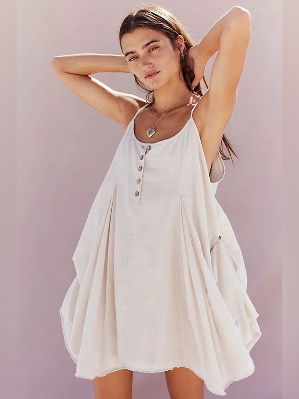 Free People freest Pick Me Up Linen Mini Dress Summer Beachy Sz XS